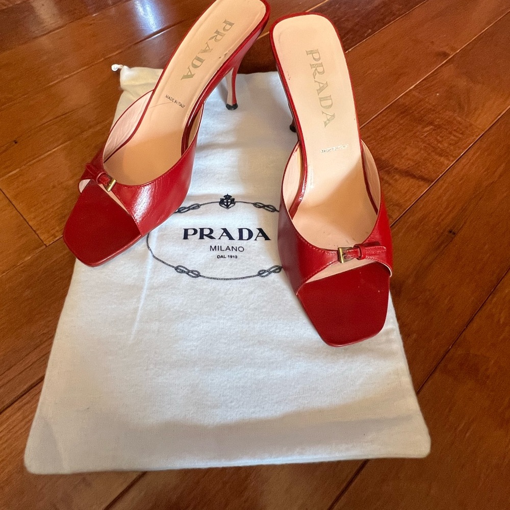Prada Red Open-Toe Mules with Heels